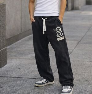 Y2K American Eagle Outfitters Black Sweatpants Drawstring Logo Graphic Size M